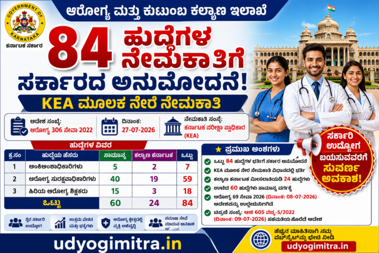 ಆರೋಗ್ಯ ಇಲಾಖೆಯಲ್ಲಿ 84 ಹುದ್ದೆಗಳ ಭರ್ತಿಗೆ ಅನುಮೋದನೆ