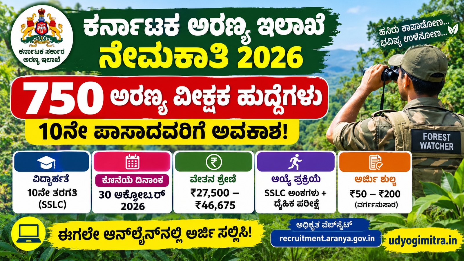 ಕರ್ನಾಟಕ ಅರಣ್ಯ ಇಲಾಖೆ ನೇಮಕಾತಿ 2026