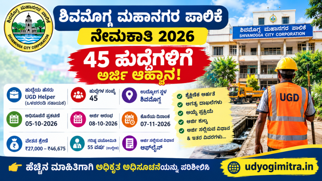 ಶಿವಮೊಗ್ಗ ಮಹಾನಗರ ಪಾಲಿಕೆ ನೇಮಕಾತಿ 2026